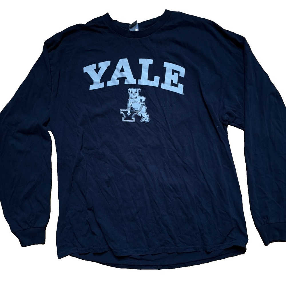 Gildan Yale Bulldogs Long Sleeve Graphic T-Shirt Navy Blue Mens XL Collegiate